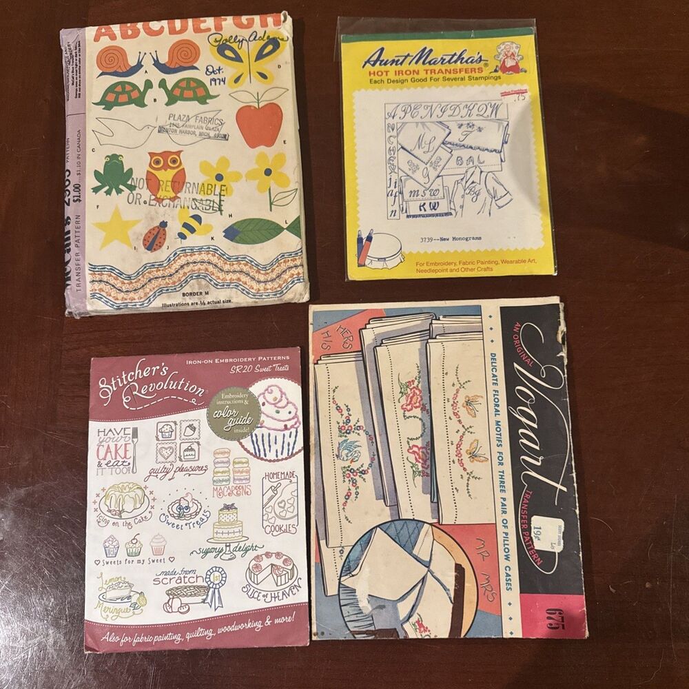 Lot Of 4 Packages Of Iron On Transfers Monogram Animals Borders Sweets